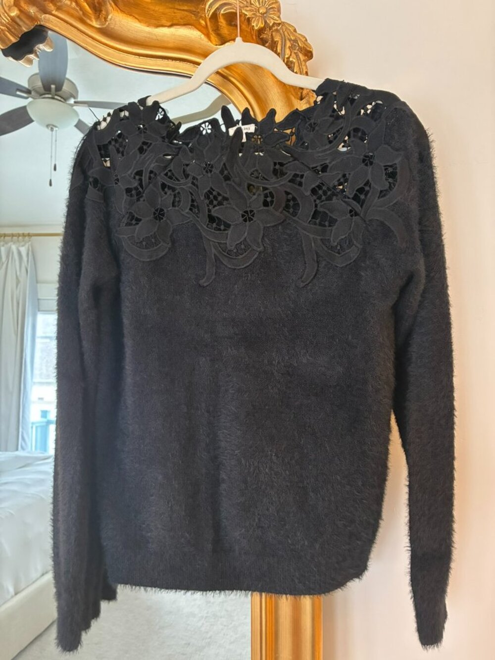 Vici Black Fuzzy Lace Yoke Sweater — Size M/L